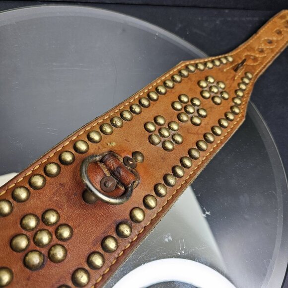 Vintage XL Dog Collar 20 To 24 Inch Adjustable Brass Buckle & Studs Leather - Picture 4 of 16